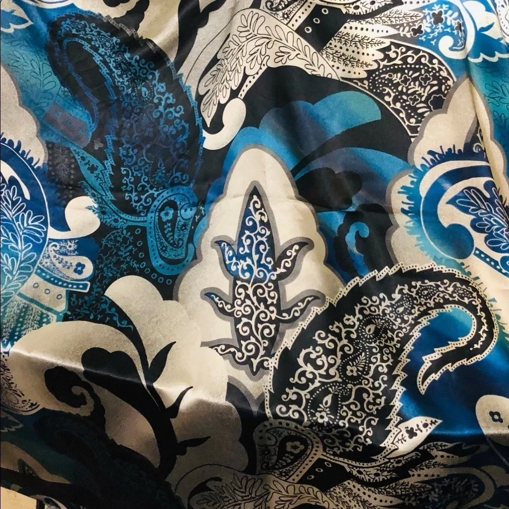 Retro Floral Long Blue Scarf